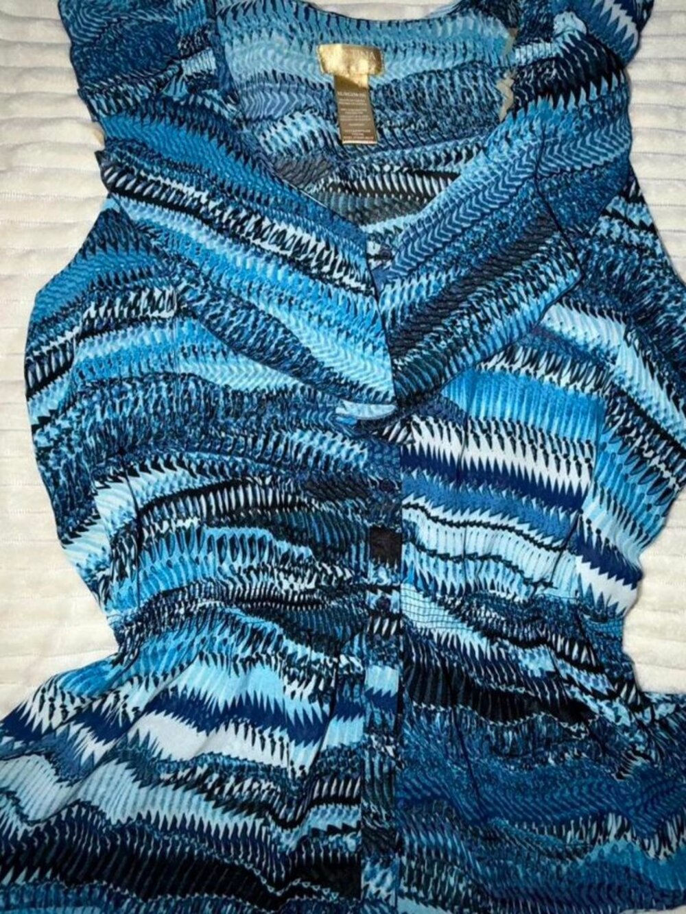 Vintage Y2K Miss Tina Blue Geometric Ruffle Top